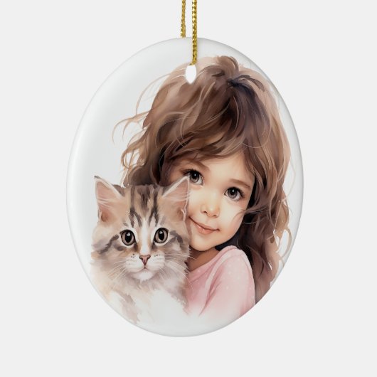 SCHATTIGE KLEIN MEISJE MET HAAR KITTEN KERAMISCH ORNAMENT (Rechts)