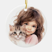 SCHATTIGE KLEIN MEISJE MET HAAR KITTEN KERAMISCH ORNAMENT (Voorkant)