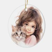SCHATTIGE KLEIN MEISJE MET HAAR KITTEN KERAMISCH ORNAMENT (Links)