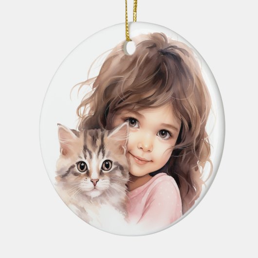 SCHATTIGE KLEIN MEISJE MET HAAR KITTEN KERAMISCH ORNAMENT (Links)