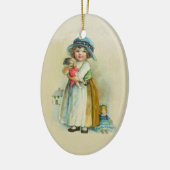 Schattige klein  meisje met poppenlicht tan keramisch ornament (Links)