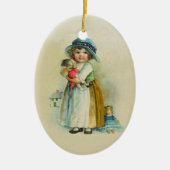 Schattige klein  meisje met poppenlicht tan keramisch ornament (Voorkant)