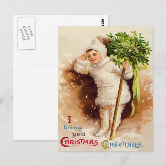 Schattige klein meisje mistletoe sneeuw briefkaart (Voorkant / Achterkant)