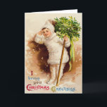 Schattige klein meisje mistletoe sneeuw feestdagen kaart<br><div class="desc">Tijd om de feestdagen te vieren. Deze vintage kerstprint toont een schattig klein meisje met maretak. Sneeuw om haar heen.</div>