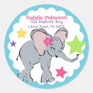 Schattige klein meisje olifant ster adreslabel ronde sticker