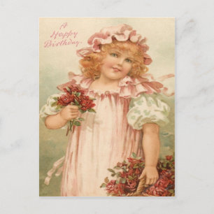 Schattige klein meisje Roos Rozen mand Briefkaart