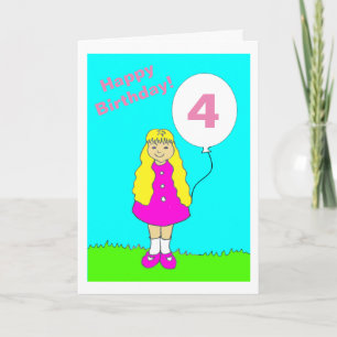 Schattige klein meisje roze 4 jaar kaart