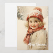 Schattige klein meisje sneeuwbos rode sjaal Kerstm Feestdagenkaart (Voorkant / Achterkant)