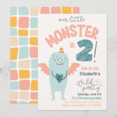Schattige klein monster 2e verjaardagsuitnodiging kaart (Voorkant / Achterkant)