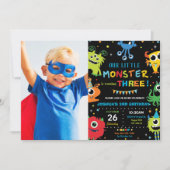 Schattige klein monster jongen 1e verjaardag leven kaart (Voorkant)