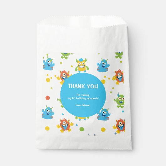 Schattige klein Monster thema Verjaardagsfeest Bedankzakje (Voorkant)