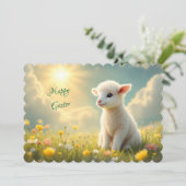 Schattige klein paaslam in een bloemenweide feestdagenkaart (Staand voorkant)