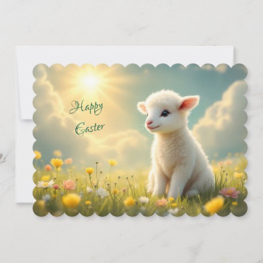 Schattige klein paaslam in een bloemenweide feestdagenkaart (Voorkant)