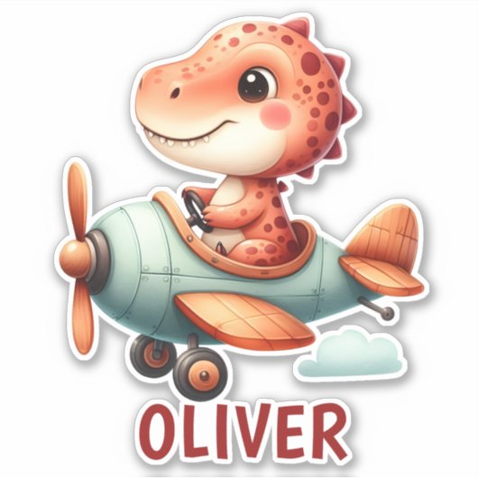 Schattige klein piloot dinosaurus vliegend vliegtu sticker (Voorkant)