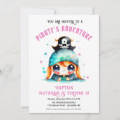 Schattige klein piraat meisje roze verjaardagsfees kaart (Voorkant)