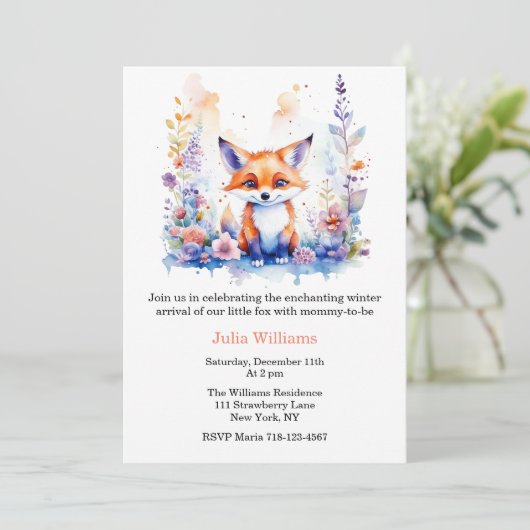 SCHATTIGE KLEIN PLUIZIG BABY FOX BLOEMIG BABY SHOW KAART (Staand voorkant)