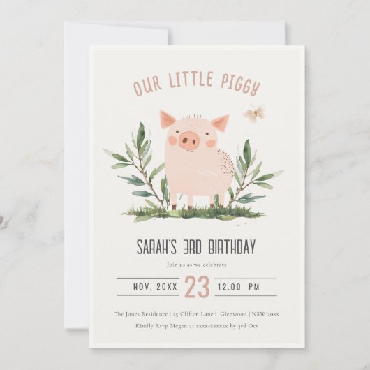 Schattige klein varkentje loof vlinder kinderen ve kaart (Voorkant)