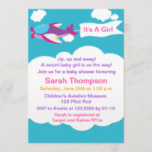 Schattige klein vliegtuig meisje Baby shower uitno
