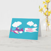 Schattige klein vliegtuig meisje Wenskaart Kaart (Gele Bloem)