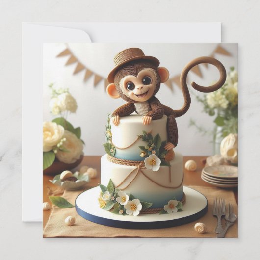 SCHATTIGE KLEINE AAP MET PET KINDEREN VERJAARDAGST KAART (Voorkant)