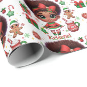 Schattige kleine afro kerst elf meisje cadeaupapier (Rol Hoek)