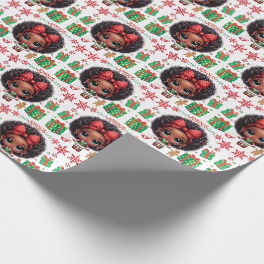Schattige kleine afro kerst elf meisje cadeaupapier (Hoek)