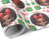 Schattige kleine afro kerst elf meisje cadeaupapier (Rol Hoek)