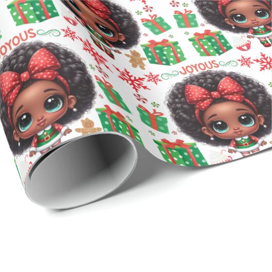 Schattige kleine afro kerst elf meisje cadeaupapier (Rol Hoek)