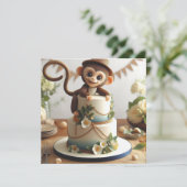 SCHATTIGE KLEINE APEN THEMA VERJAARDAGSTAART KAART (Staand voorkant)