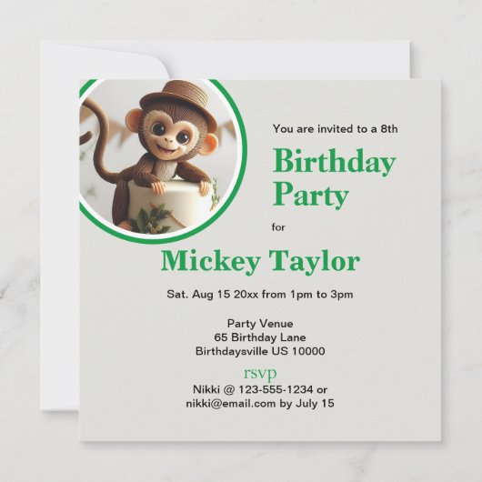 SCHATTIGE KLEINE APEN THEMA VERJAARDAGSTAART KAART (Achterkant)