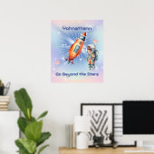 Schattige Kleine Astronaut met Raket Poster (Thuiskantoor)
