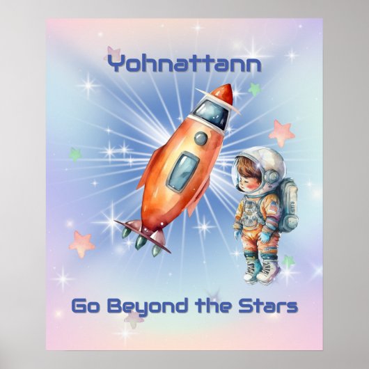Schattige Kleine Astronaut met Raket Poster (Voorkant)
