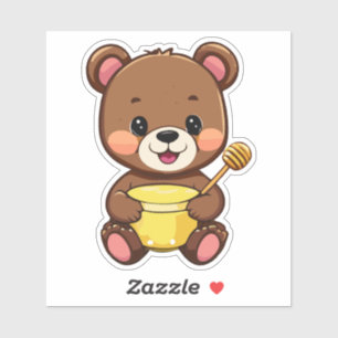 Schattige kleine babybeer eet honing met een gliml sticker