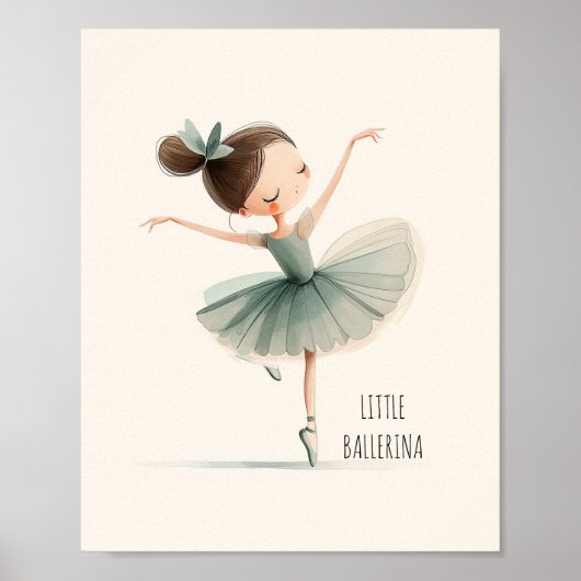 Schattige Kleine Ballerina Ballet Dans Aquarel Poster (Voorkant)