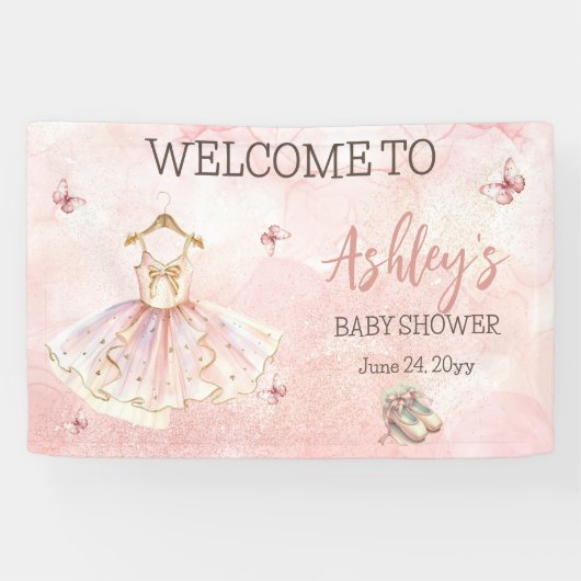 Schattige Kleine Ballerina Roze Tutu Baby shower Spandoek (Horizontaal)