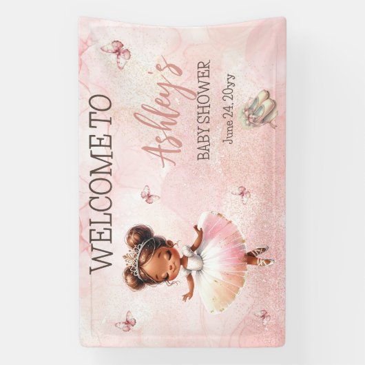 Schattige Kleine Ballerina Roze Tutu Baby shower Spandoek (Verticaal)