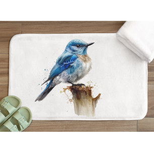 Schattige Kleine Berg Blauwe Vogel Aquarel Badmat
