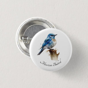 Schattige Kleine Bergblauwe Vogel Waterverf, op ma Ronde Button 3,2 Cm