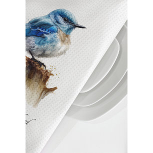 Schattige Kleine Bergblauwe Vogel Waterverf, op ma Theedoek