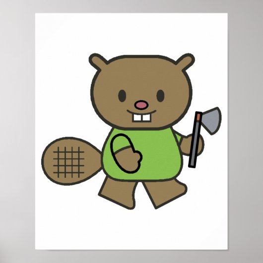 schattige kleine bever met bijl poster (Voorkant)