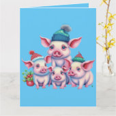 Schattige Kleine Biggetjes Kerst Groet Kaart (Gele Bloem)