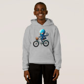 Schattige kleine blauwe octopus op een fiets (Voorkant volledig)