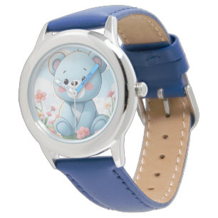 Schattige kleine blauwe teddybeer in de tuin horloge