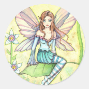 Schattige Kleine Bloemenfee Fantasie Kunst Ronde Sticker