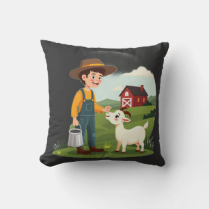 Schattige Kleine Boer Jonge Geit Kussen
