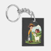 Schattige Kleine Boer Jonge Geit Sleutelhanger (Voorkant Links)