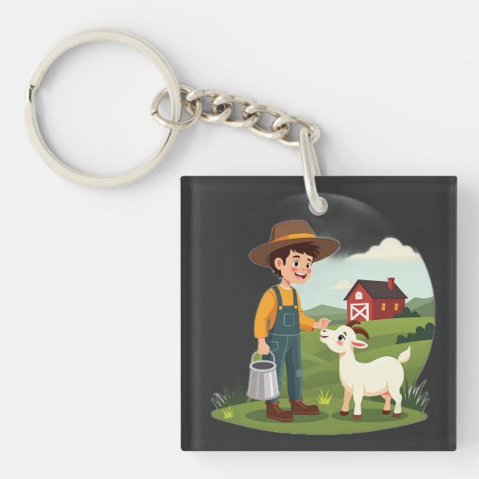 Schattige Kleine Boer Jonge Geit Sleutelhanger (Voorkant)