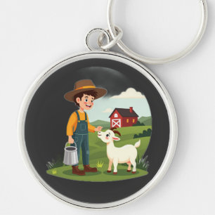 Schattige Kleine Boerenjongen Geit Sleutelhanger