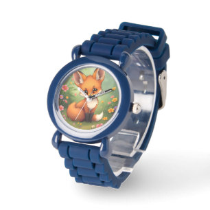 Schattige kleine bruine vos in bos horloge