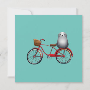 Schattige kleine cartoon zeehond op een fiets kaart